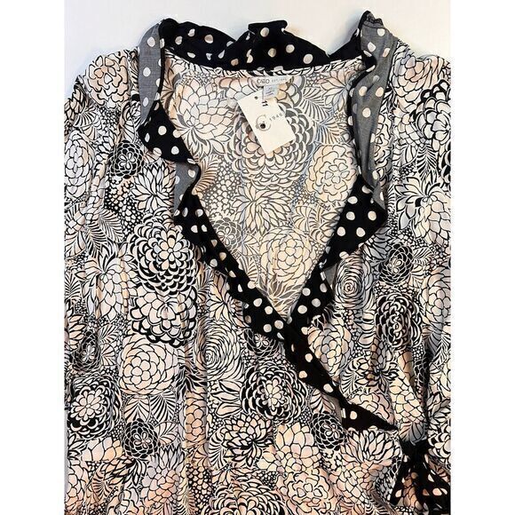 CATO Womens Top Size XL Black‎ White  Sexy Wrap Waist Low Cut NEW NWT - Picture 1 of 16